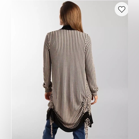 EUC Daytrip Open Front Black Taupe Ruched Striped Stretch Cardigan - Picture 3 of 9